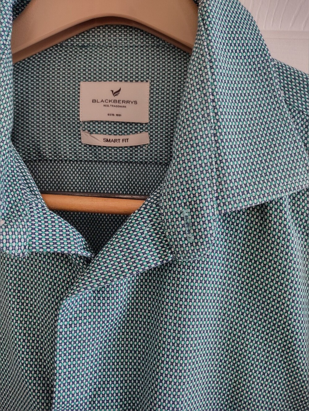 Men's Blackberrys Smart Fit Teal Patterned Dress Shirt